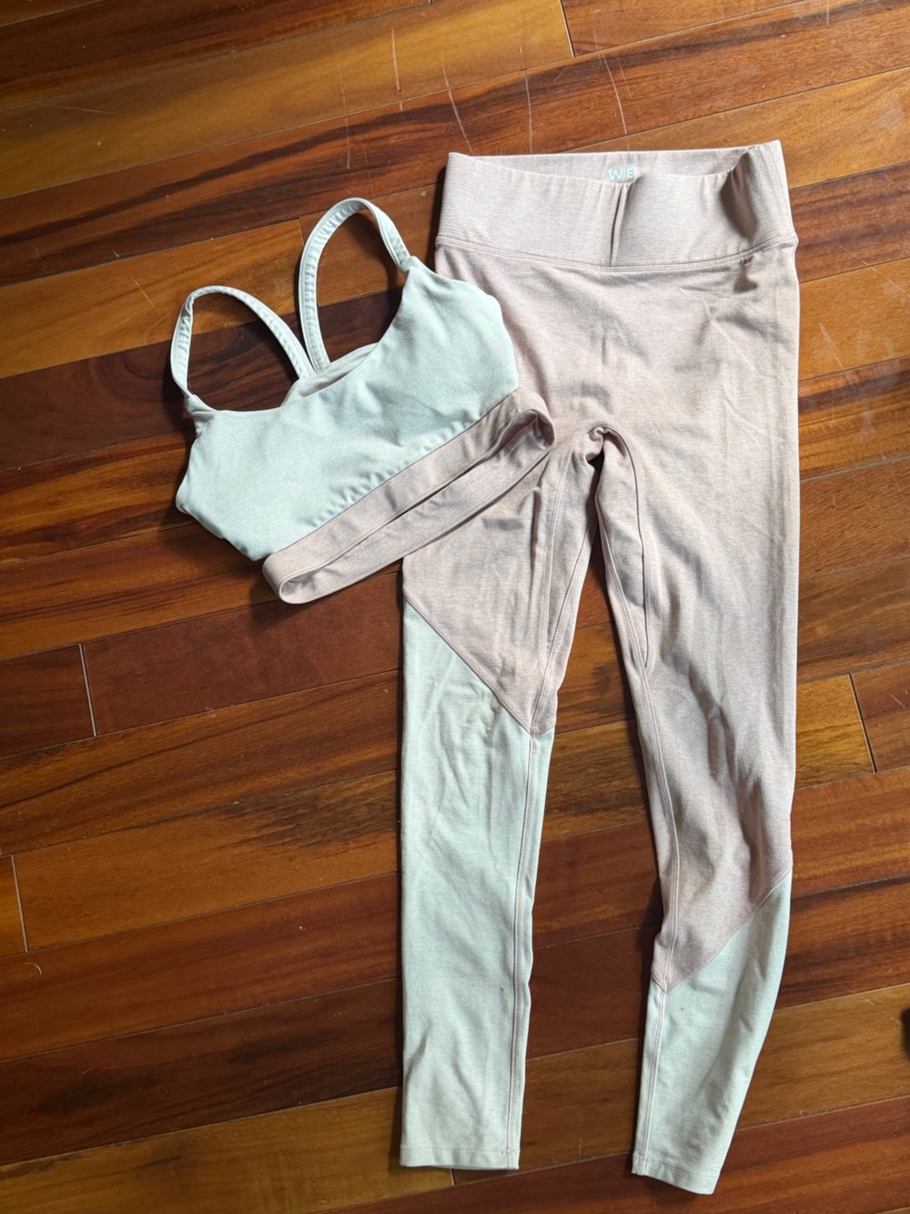 Outdoor Voices Two-Tone Sports Bra & Leggings Set - Light Pink & Blush